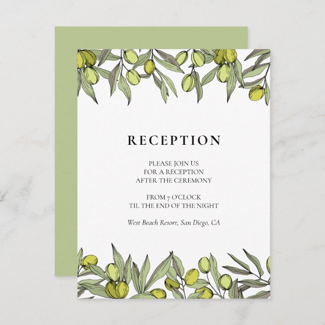 Modern Olive branch wedding reception card (Front/Back)