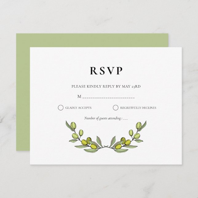 Modern Olive branch wedding RSVP Card (Front/Back)