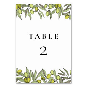 Modern Olive branch wedding Table Number