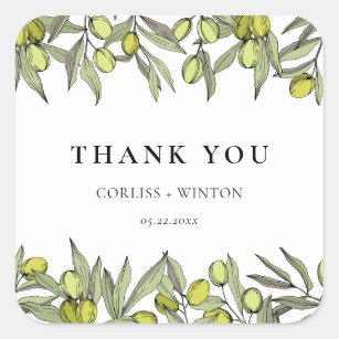 Modern Olive branch wedding thank you Square Sticker