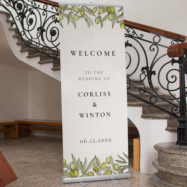 Modern Olive branch Welcome to our wedding Retractable Banner (Creator Uploaded)