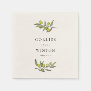 Modern Olive branches wedding Napkin