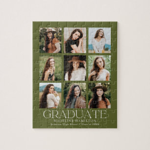 Modern Olive Green 9 Photo Collage Graduation Jigsaw Puzzle