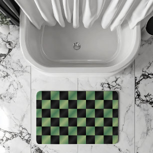 Modern Olive Green Black Gradient Checkered  Bath Mat