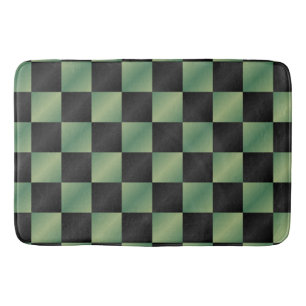 Modern Olive Green Black Gradient Checkered  Bath Mat