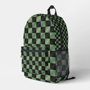 Modern Olive Green Black Gradient Checkered Printed Backpack