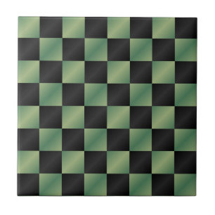 Modern Olive Green Black Gradient Checkered  Tile