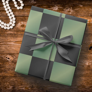 Modern Olive Green Black Gradient Checkered Wrapping Paper
