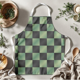 Modern Olive Green Black Gradient Chequered  Apron