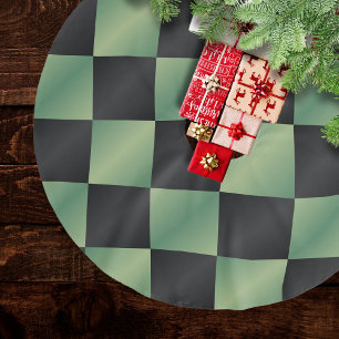 Modern Olive Green Black Gradient Chequered  Brushed Polyester Tree Skirt