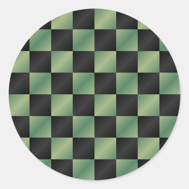 Modern Olive Green Black Gradient Chequered  Classic Round Sticker (Front)