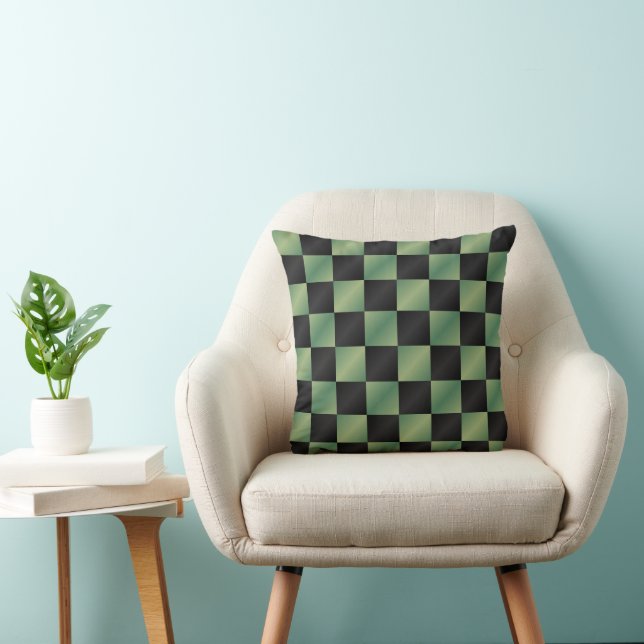 Modern Olive Green Black Gradient Chequered  Cushion (Chair)