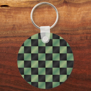 Modern Olive Green Black Gradient Chequered Key Ring