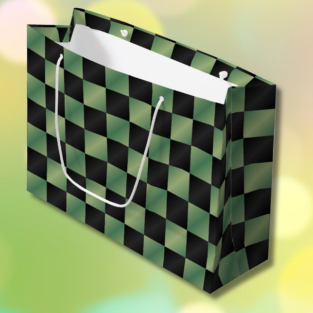 Modern Olive Green Black Gradient Chequered  Large Gift Bag (Creator Uploaded)