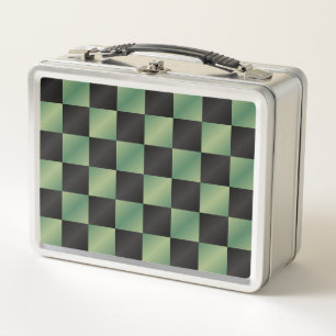 Modern Olive Green Black Gradient Chequered Metal Lunch Box