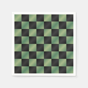 Modern Olive Green Black Gradient Chequered Napkin