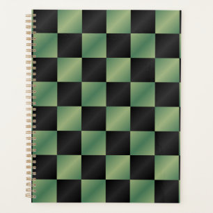 Modern Olive Green Black Gradient Chequered Planner
