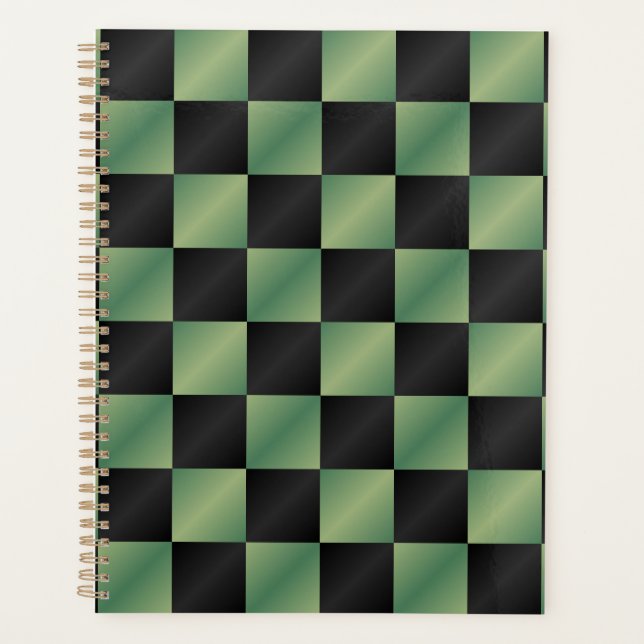 Modern Olive Green Black Gradient Chequered  Planner (Front)