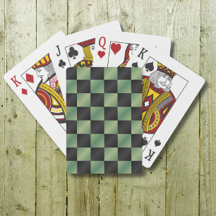 Modern Olive Green Black Gradient Chequered Playing Cards