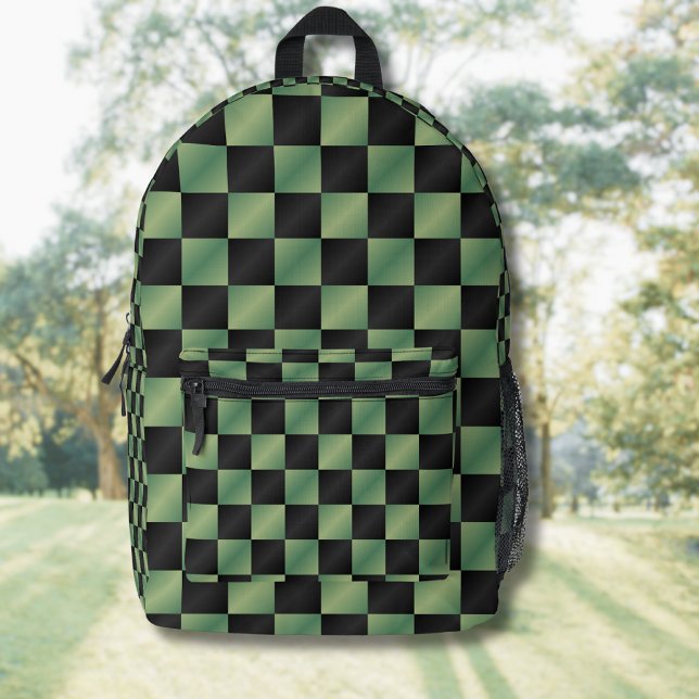 Modern Olive Green Black Gradient Chequered  Printed Backpack (Creator Uploaded)