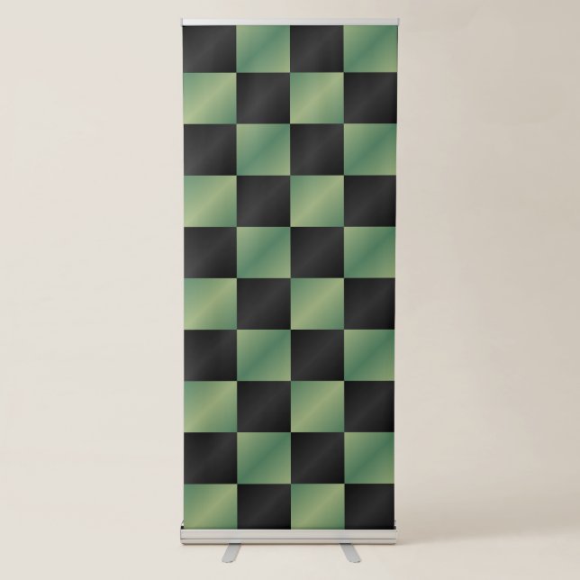 Modern Olive Green Black Gradient Chequered  Retractable Banner (Front)