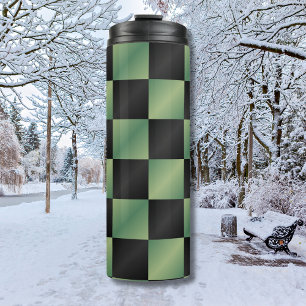Modern Olive Green Black Gradient Chequered  Thermal Tumbler