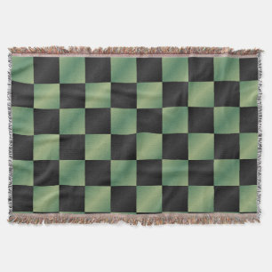 Modern Olive Green Black Gradient Chequered Throw Blanket