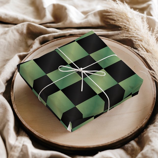 Modern Olive Green Black Gradient Chequered  Tissue Paper (Creator Uploaded)