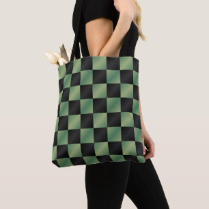 Modern Olive Green Black Gradient Chequered  Tote Bag
