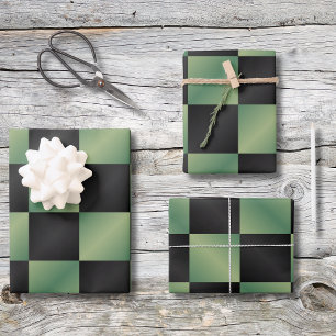 Modern Olive Green Black Gradient Chequered Wrapping Paper Sheet