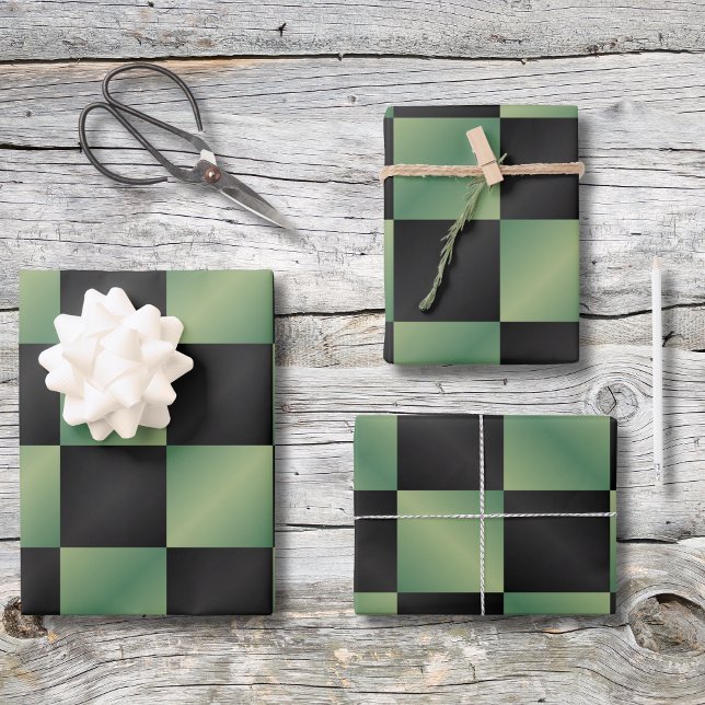 Modern Olive Green Black Gradient Chequered  Wrapping Paper Sheet (Creator Uploaded)