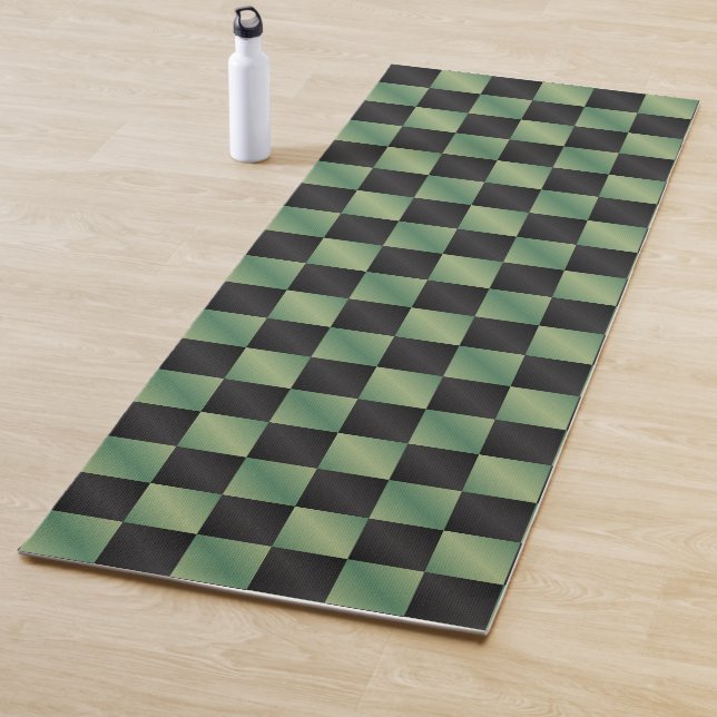 Modern Olive Green Black Gradient Chequered  Yoga Mat (In Situ)