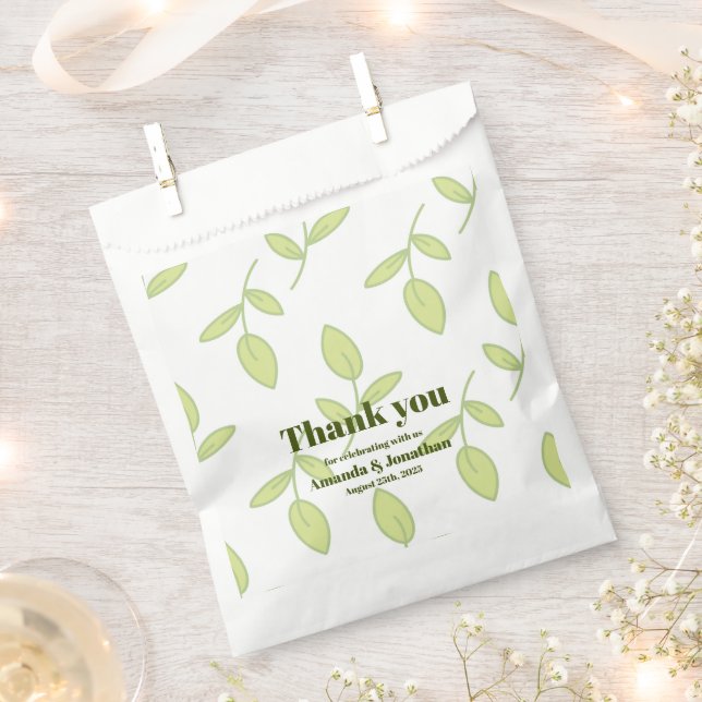 Modern Olive Green Boho Floral Wedding Favour Bag (Clipped)