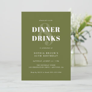 Modern Olive Green Bold Typography Birthday Dinner Invitation