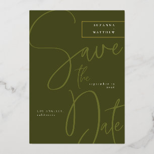 Modern Olive Green Calligraphy Save the Date