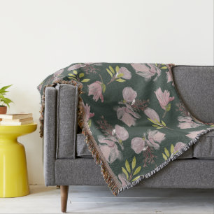 Modern olive green cosy floral pattern stylish throw blanket