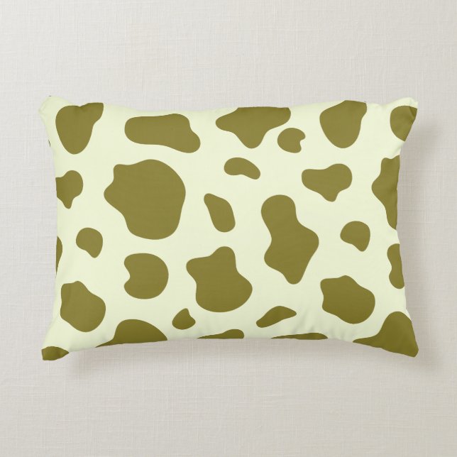 Modern Olive Green Cow Print Decorative Cushion (Front)
