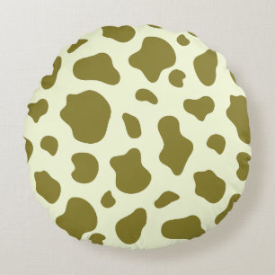 Modern Olive Green Cow Print Round Cushion