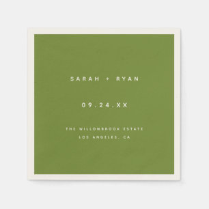 Modern Olive Green Custom Wedding Names Napkin