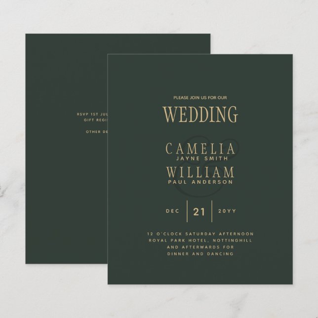 Modern OLIVE Green Gold Budget Wedding (Front/Back)