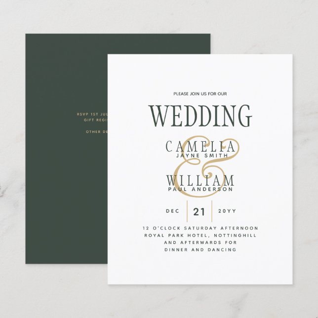Modern OLIVE Green Gold Budget Wedding (Front/Back)