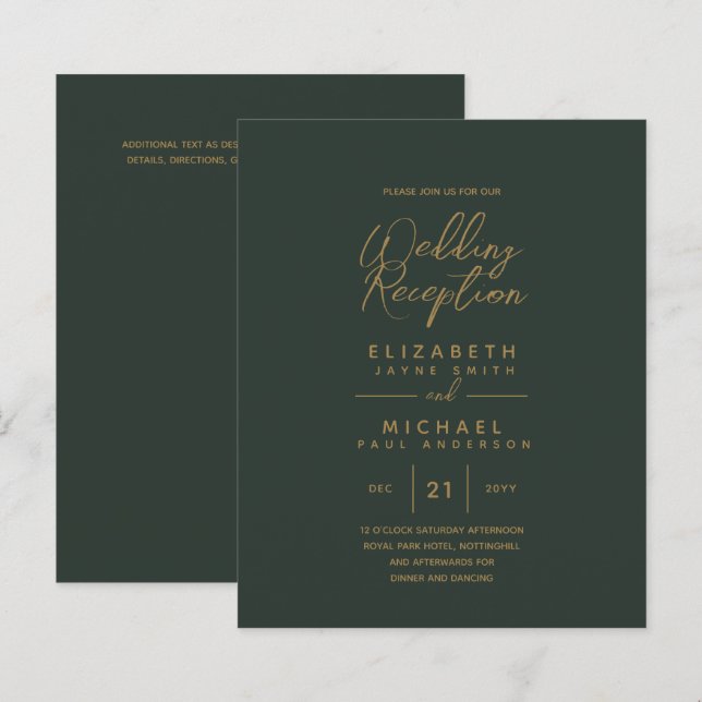 Modern Olive Green Gold Budget Wedding Reception (Front/Back)