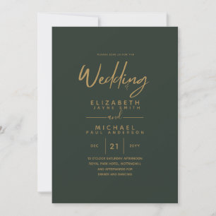 Modern Olive Green Gold Wedding Invites