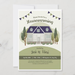 Modern Olive Green Invitation Card, New Home Party