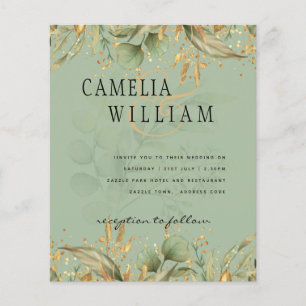 Modern Olive Green Leaves Gold Wedding Invite