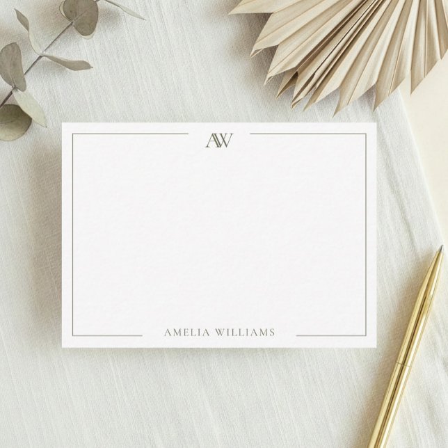 Modern Olive Green Minimalist Elegant Monogram Card (Creator Uploaded)