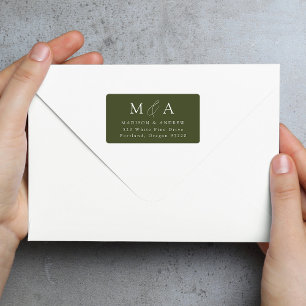 Modern Olive Green Monogram Return Address Label
