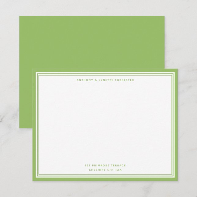 Modern Olive Green Name & Address Note Card (Front/Back)