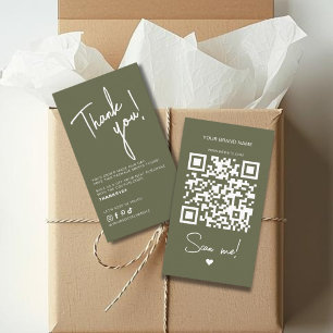 Modern olive green order thank you QR code Business Card