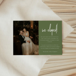 Modern Olive Green Photo Wedding Elopement Announcement